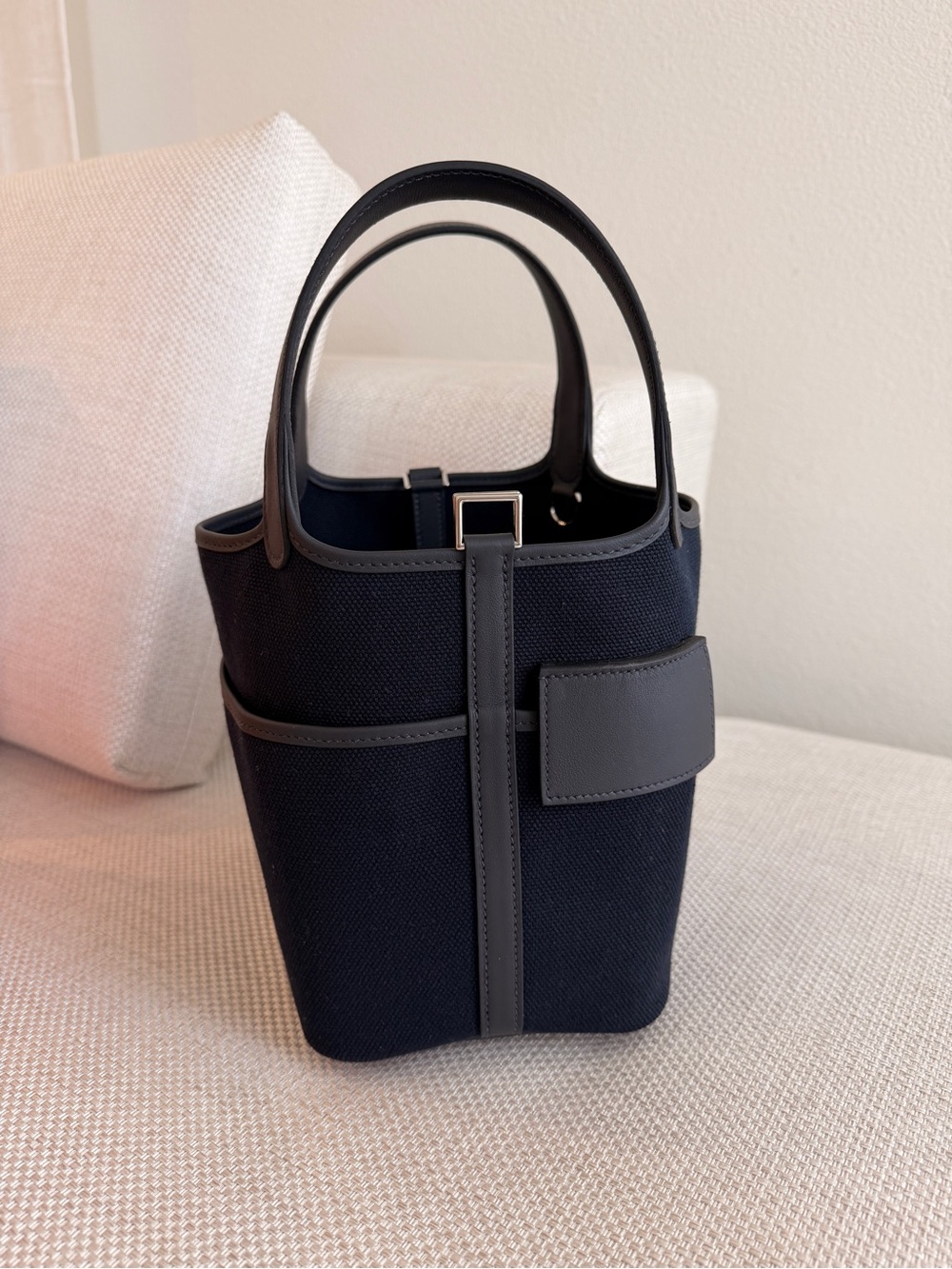 Hermes Cargo Picotin 18 Lock Bag Canvas - Navy Blue x Palladium Hardware